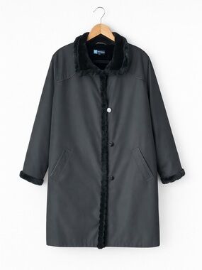 Penningtons Warm Black Mid-Season Coat with Faux Fur Lining Size 18